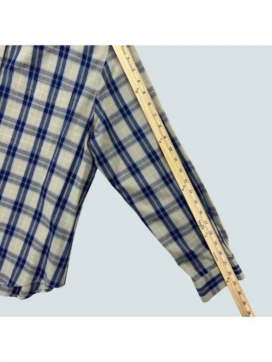 Lizsport Womens Beige & Blue Plaid Cotton Blend Button-Up Shirt Size L - Picture 8 of 8